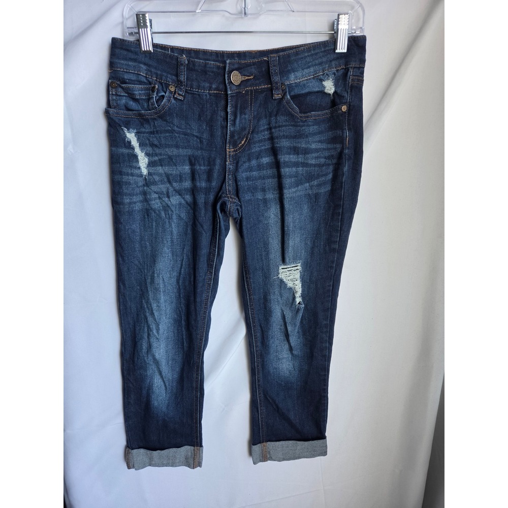 Indigo Rein Crop Jeans Womens Blue Dark Wash Slim Mid Rise Cropped